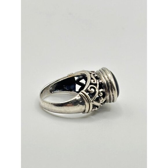Black Onyx 925 Sterling Silver Filigree Ring Size 7.5 - Picture 5 of 11